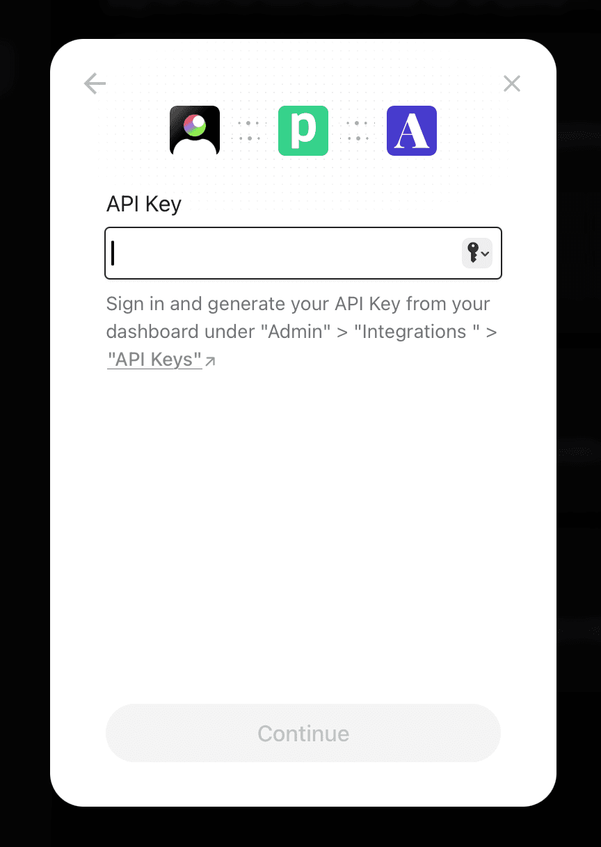 Standout popup with field to paste the Ashby API key